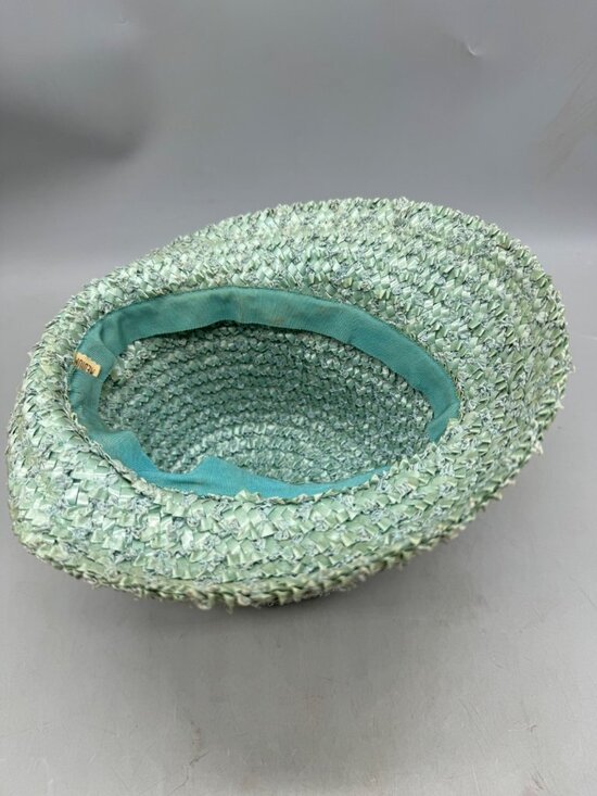 Vintage Mint Green Straw Sun Hat Grosgrain Ribbon & Bow Womens Lightweight READ main image 5
